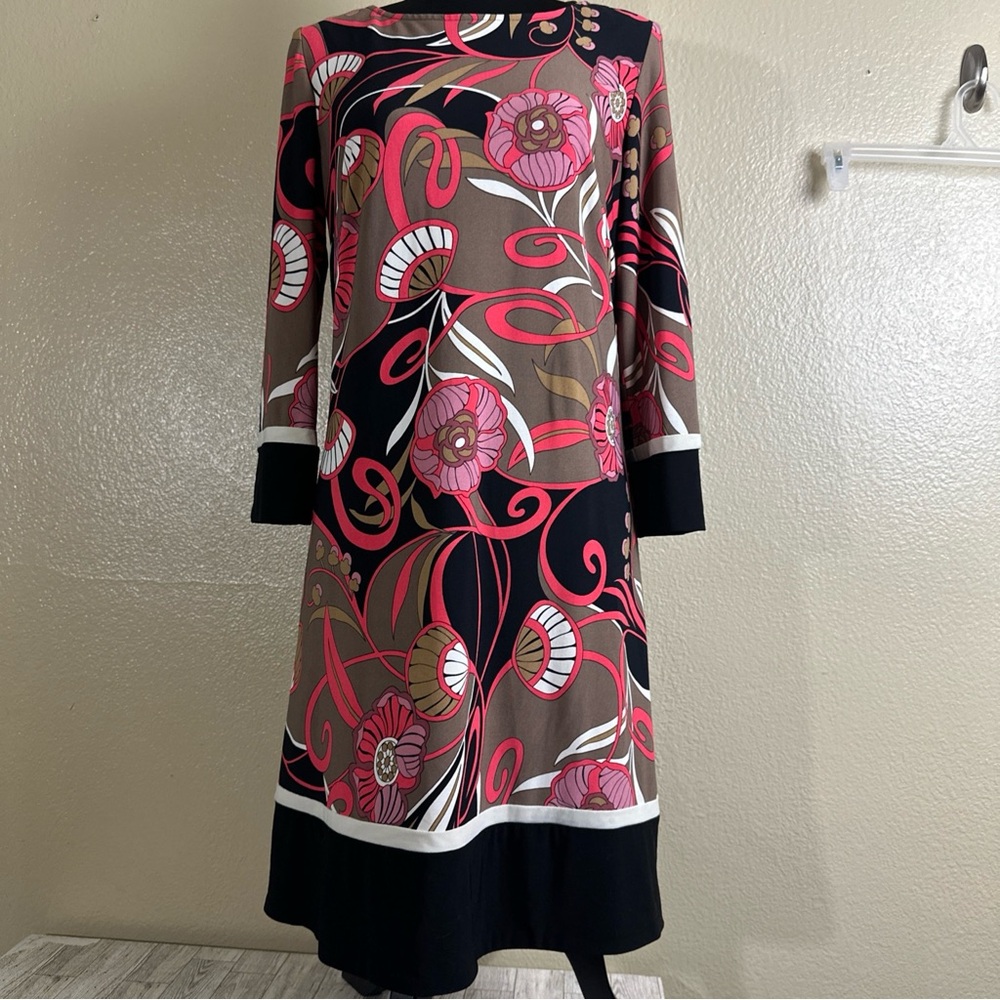 Shift Dress Coral Pink Black 3/4 Sleeve Sz6 Dress Barn Preppy